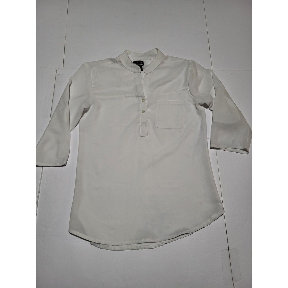 (#L5) Uniti Casuals Adult Womens Small  3/4 Sleeve White Blouse